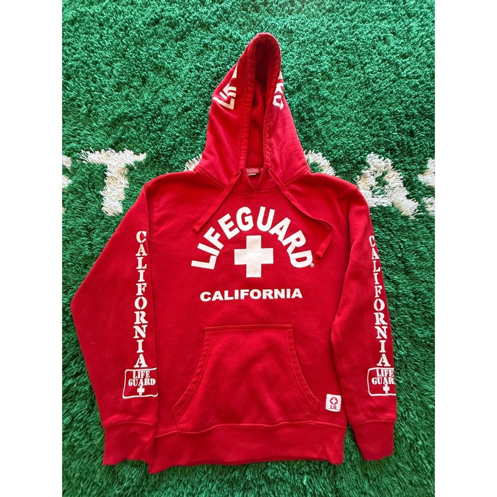 Lifeguard California Hoodie Medium Red Excellent Graphic Pullover Sweatshirt